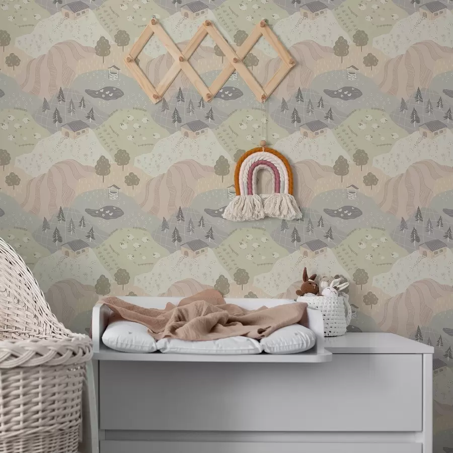 Fototapet Pohádková krajina se stromy, husami a ovcemi a00728