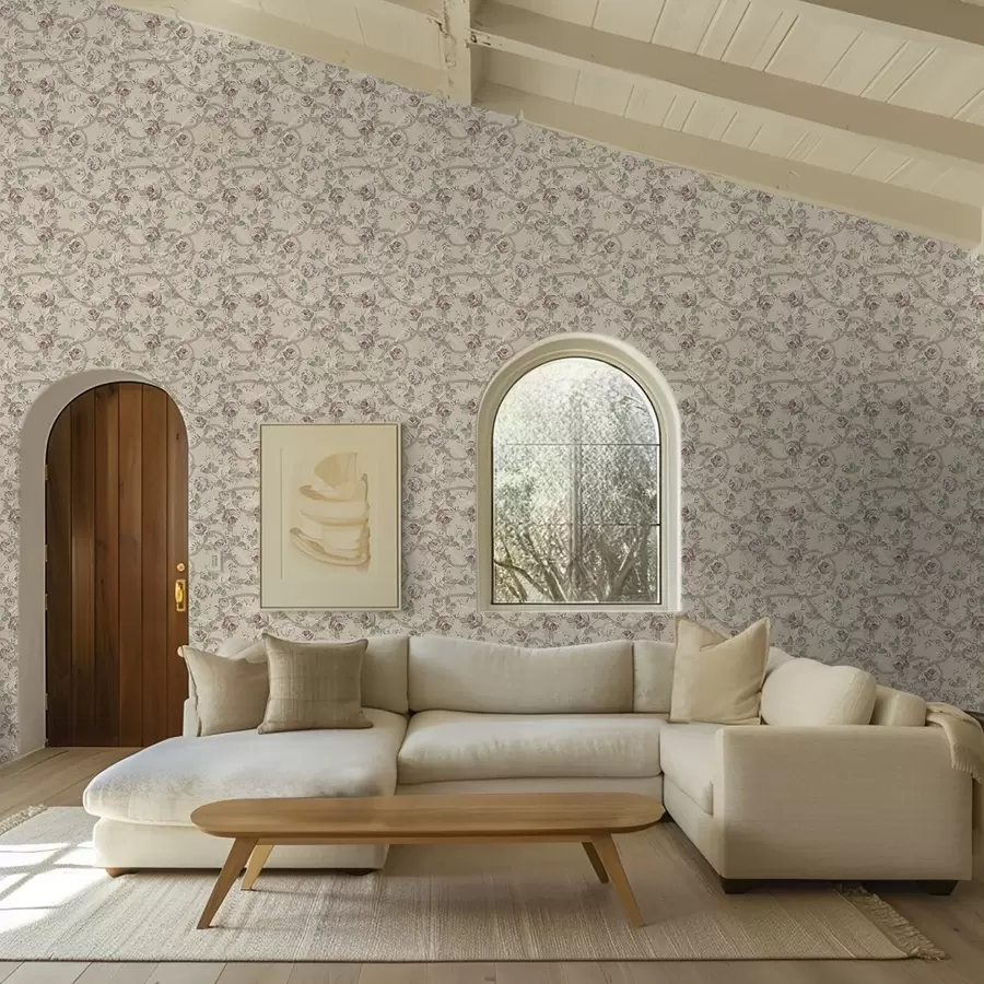 Fototapet Růže se zelenými listy na teplém béžovém podkladu a00729