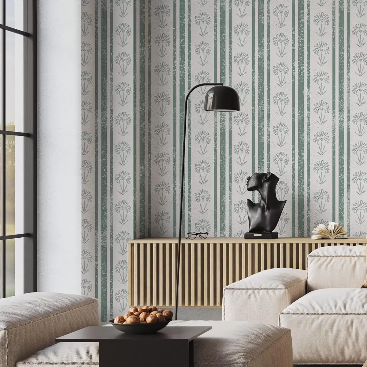 Tapety Stuha se vzorem květin v zelených odstínech a00732