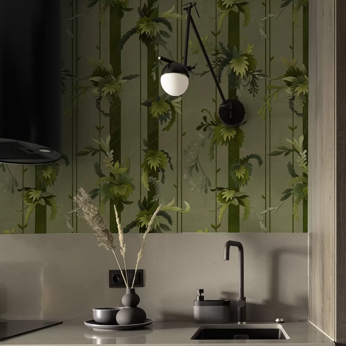 Tapety Hroznové listy a hrozny v světle zelených akvarelových tónech a00807