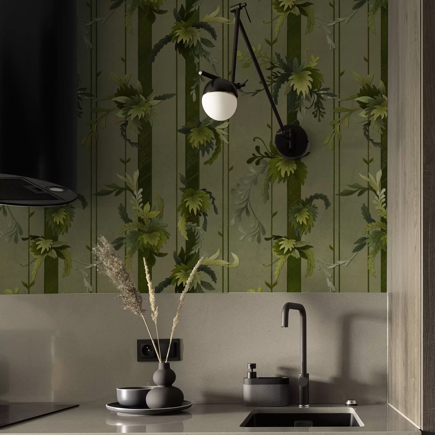 Fototapet Hroznové listy a hrozny v světle zelených akvarelových tónech a00807