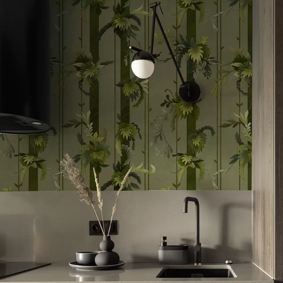 Fototapet Hroznové listy a hrozny v světle zelených akvarelových tónech a00807