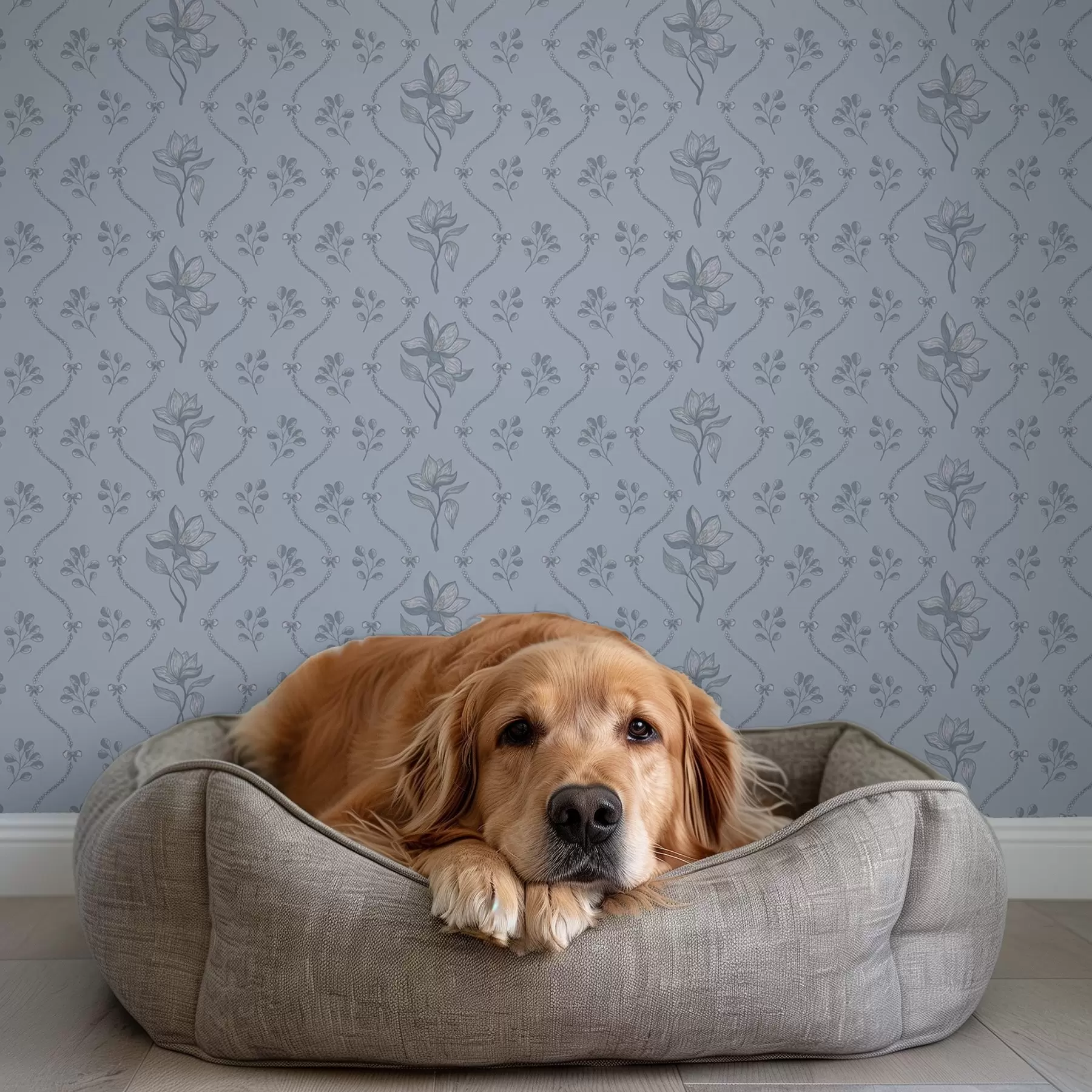 Fototapet Malé květiny a stužky v šedo-modré barevné paletě a00808v2