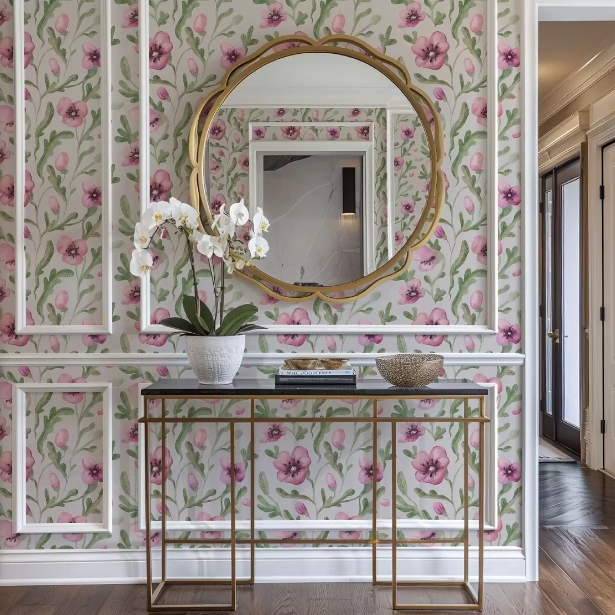 Tapety Jemné růžové máky s listy v akvarelové technice a00830