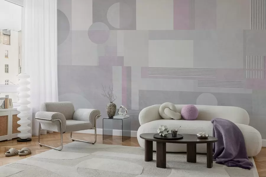 Fototapet abstraktní geometrie v odstínech šedé a levandulové w04635v1