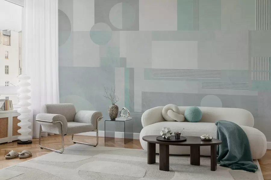 Fototapet abstraktní geometrie v šedozelených tónech w04635v3