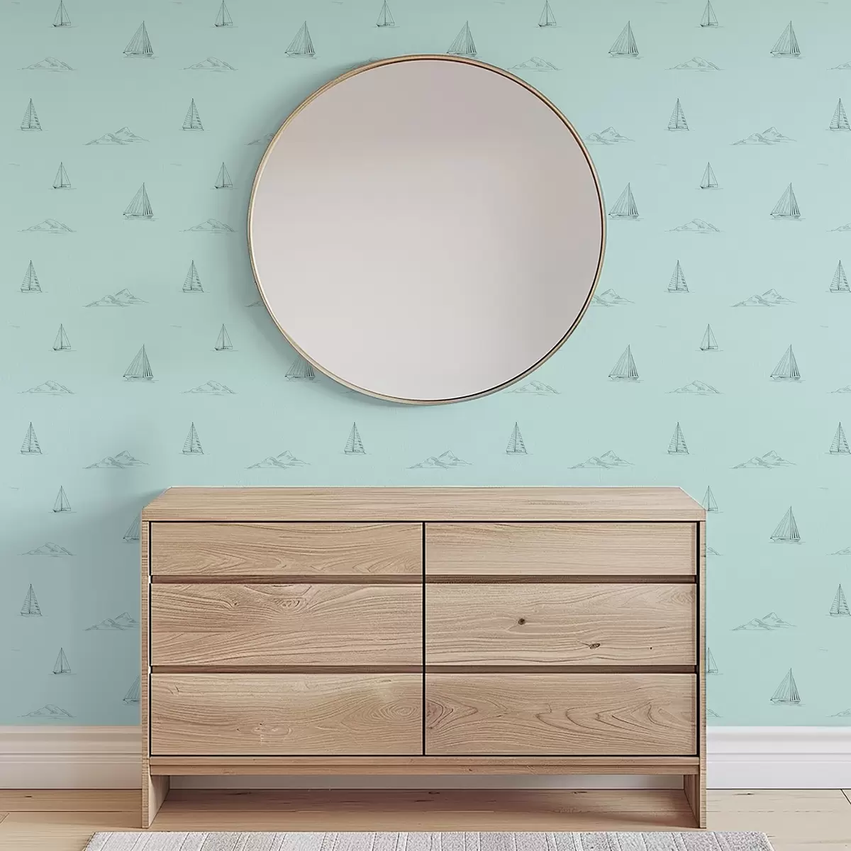 Tapety Náčrt jachet a ostrovů, mátově zelené pozadí a00654v4