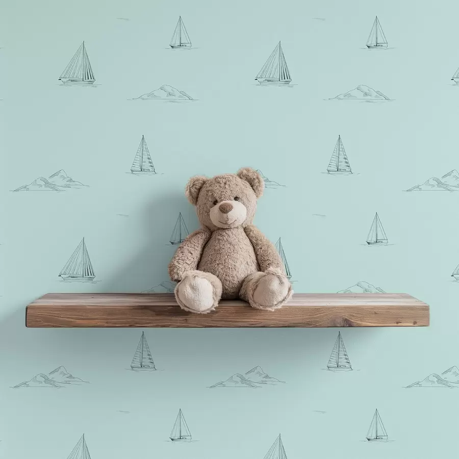 Fototapet Náčrt jachet a ostrovů, mátově zelené pozadí a00654v4