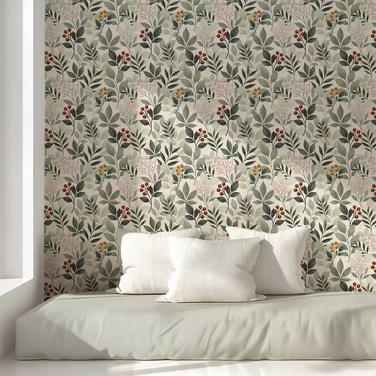 Tapety Listy s bobulemi, světlé pozadí a00713