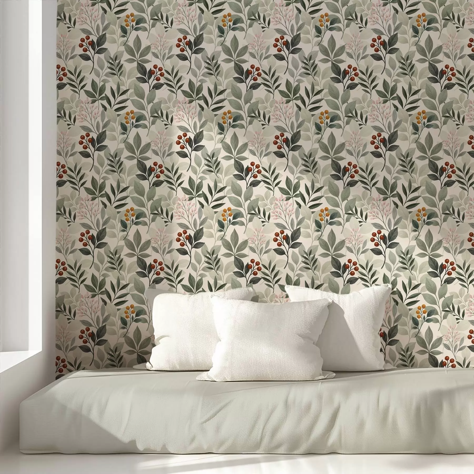 Fototapet Listy s bobulemi, světlé pozadí a00713