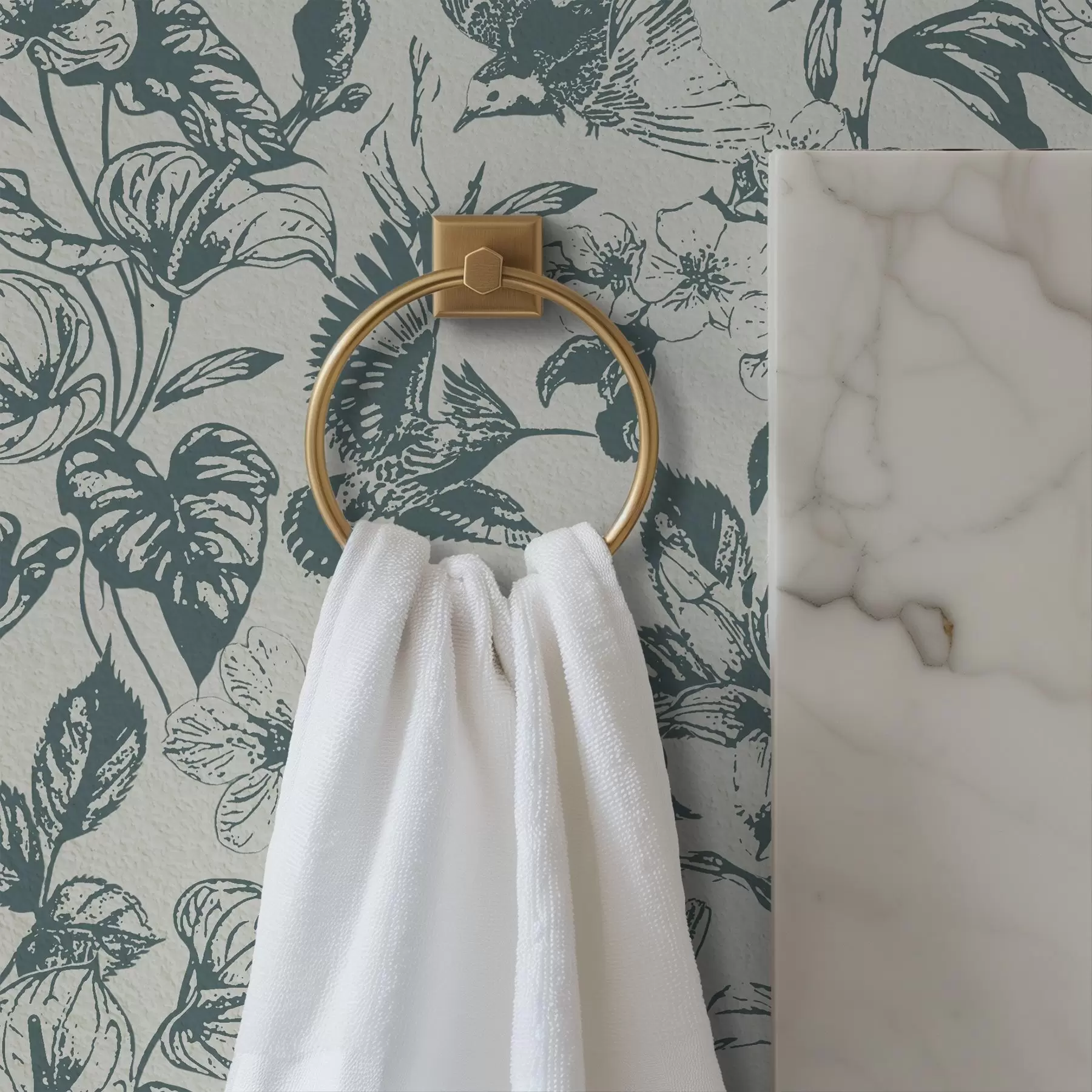 Fototapet Monochromatický květinový ornament s ptáky a00737