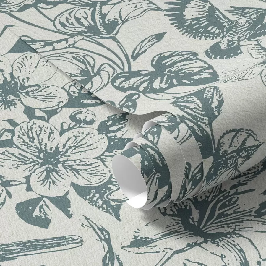 Fototapet Monochromatický květinový ornament s ptáky a00737