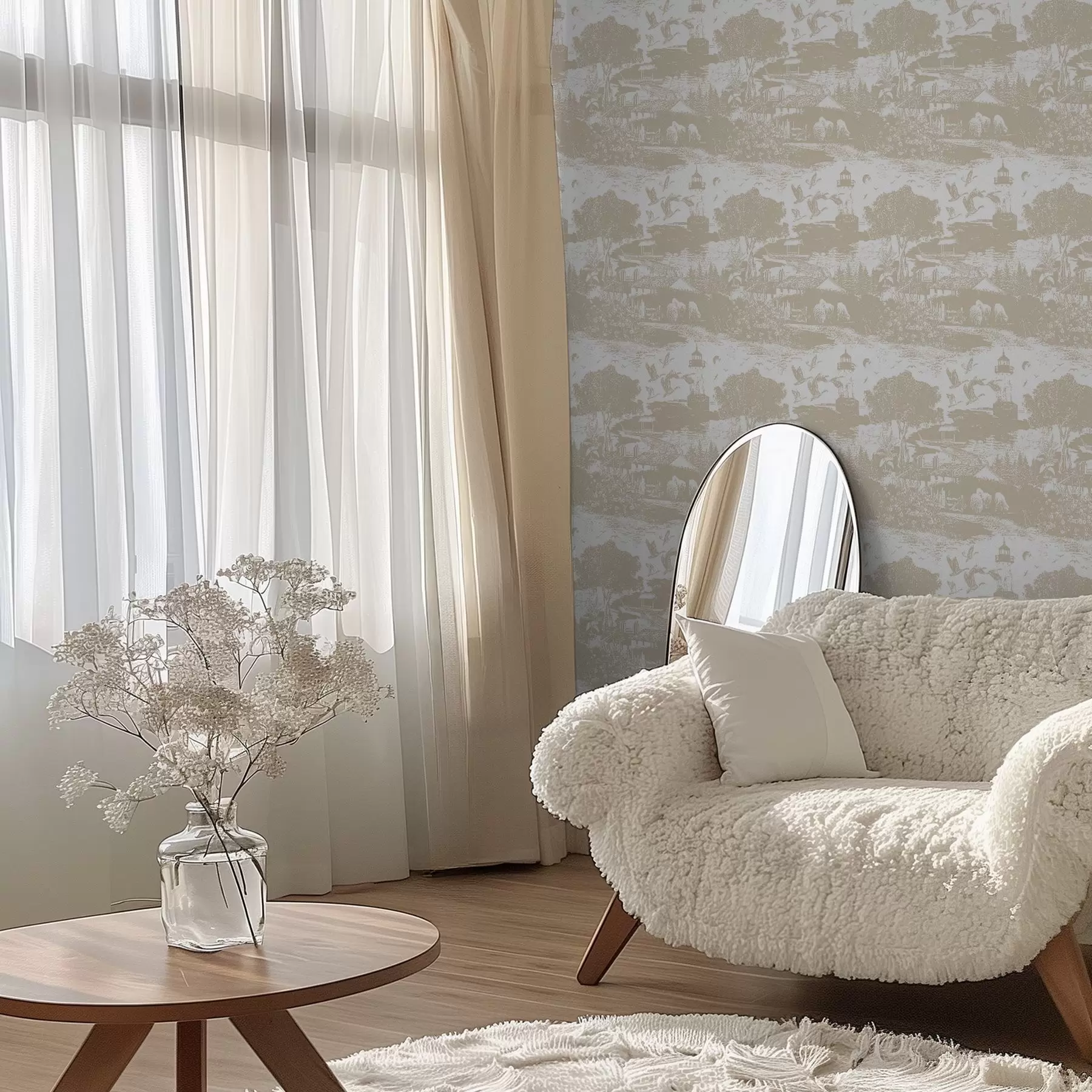 Fototapet Scéna s majákem, stromy a domy v sieně a00739