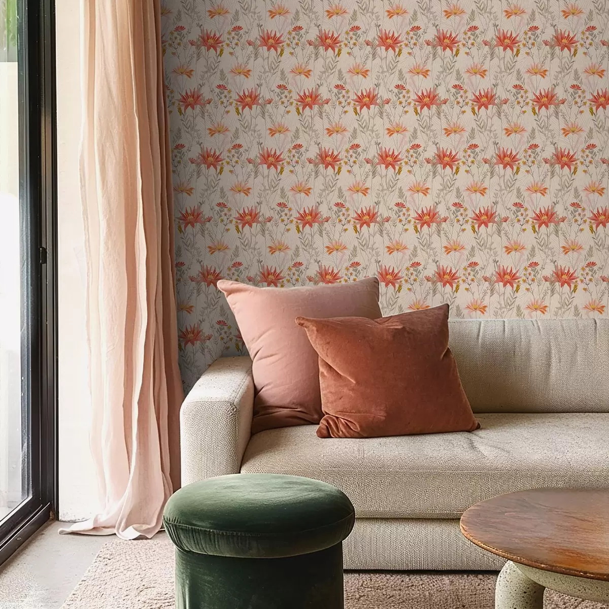 Tapety Divoké květiny v teplých tónech na béžovém pozadí a00751