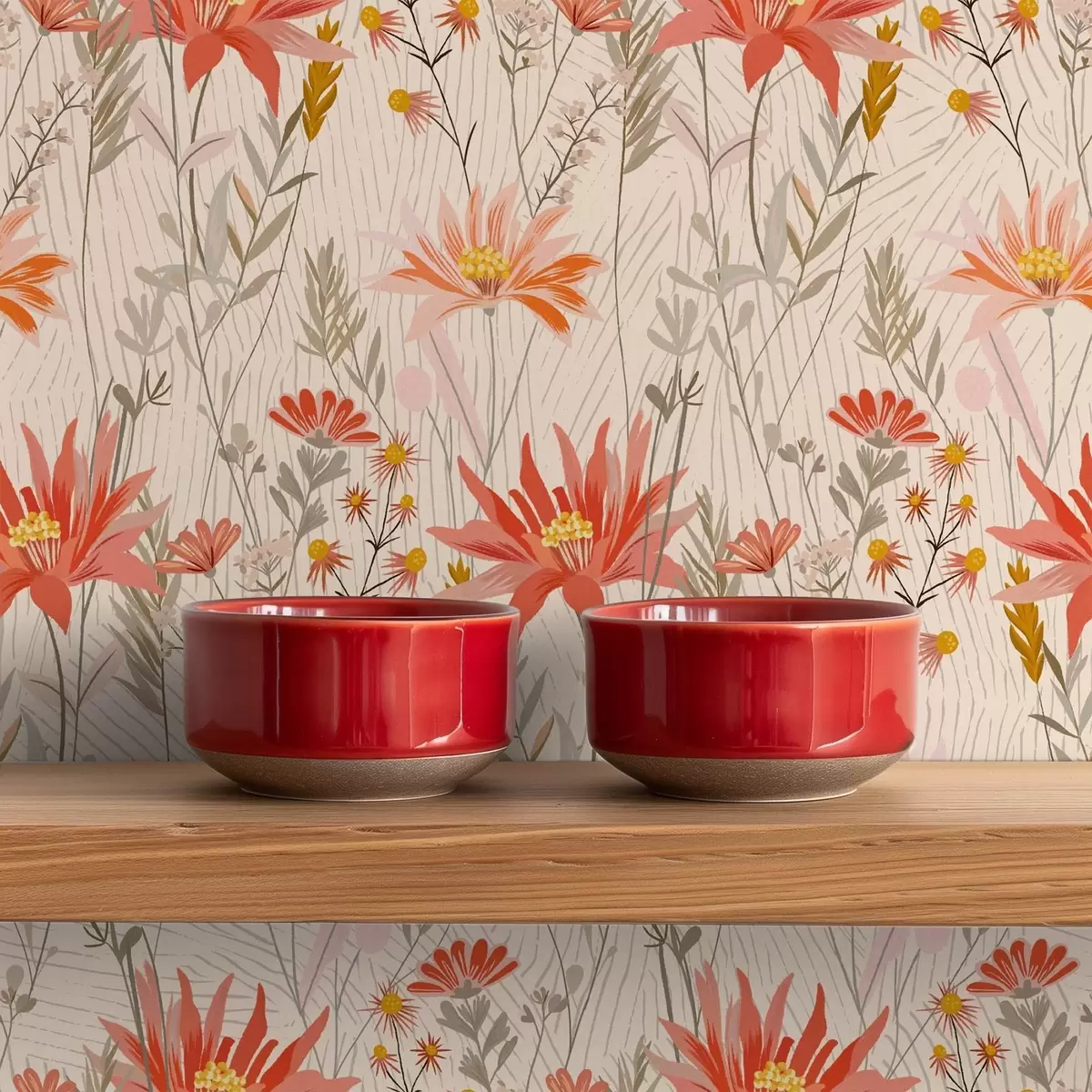 Tapety Divoké květiny v teplých tónech na béžovém pozadí a00751