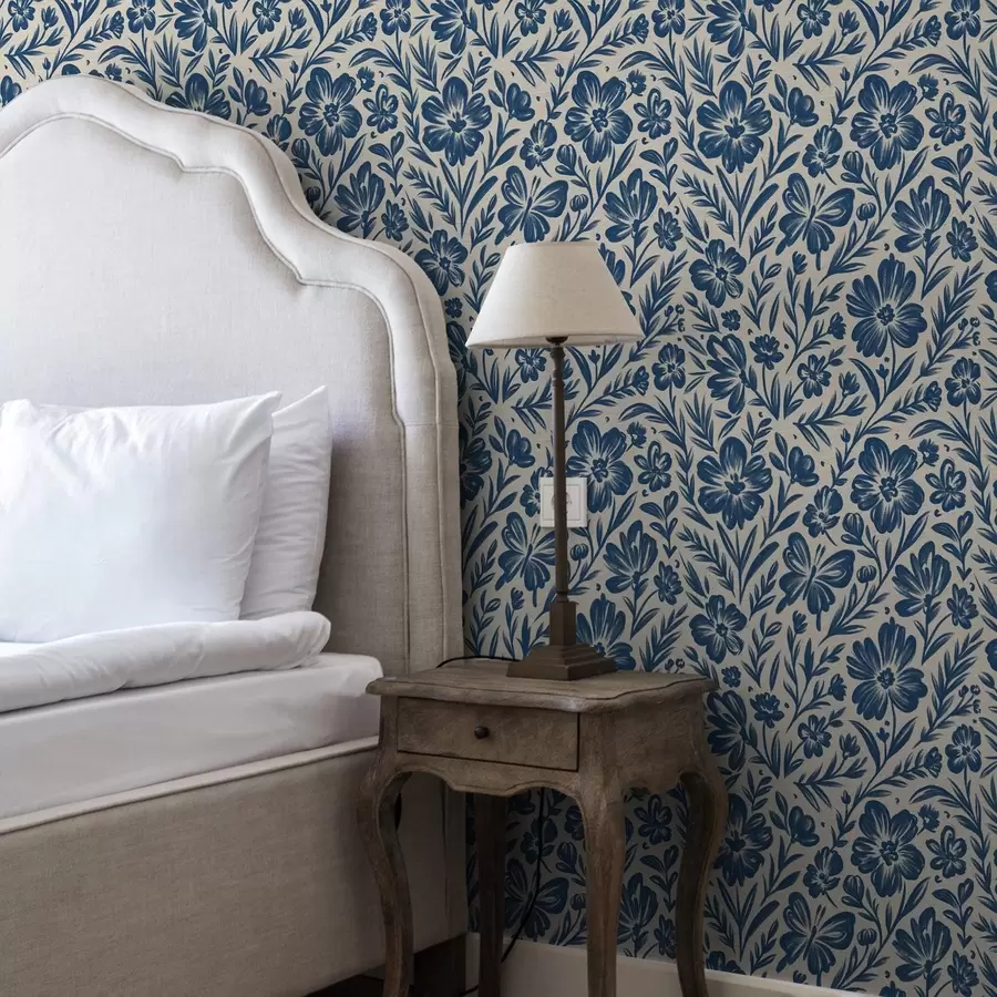 Fototapet Modrý květinový ornament s motýly a00758