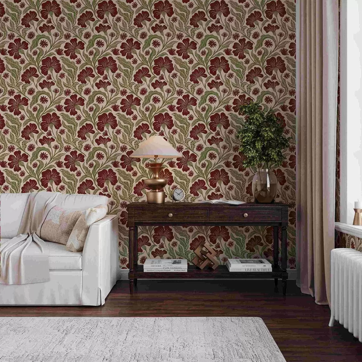 Tapety Burgundské květy se zelenými listy na světlém pozadí a00761