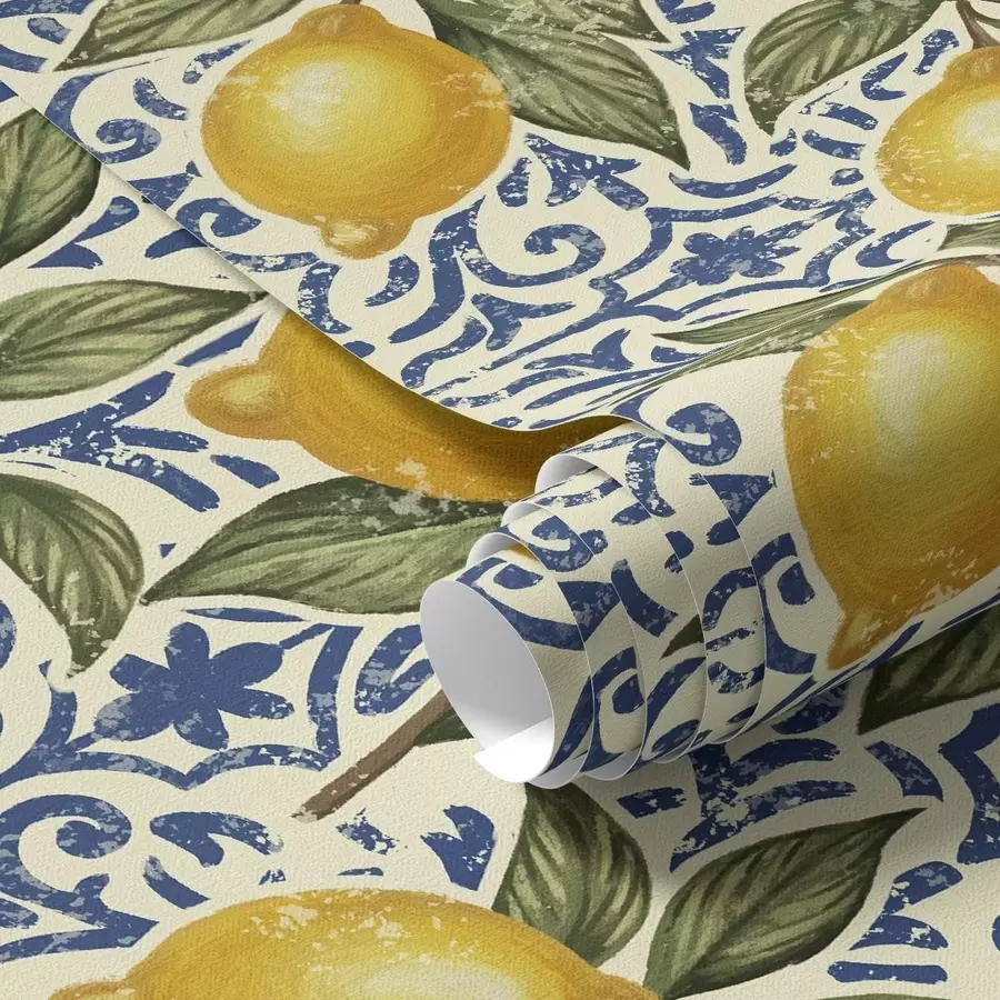 Fototapet Citronové větve s modrým ozdobným pozadím a00763