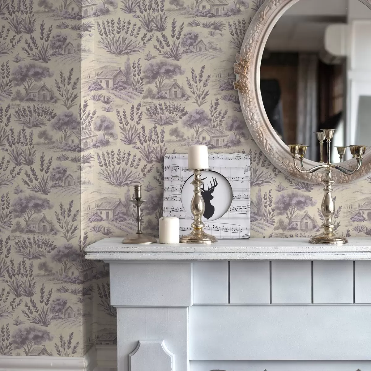 Tapety Levandulová pole a domy v pastelových barvách a00765