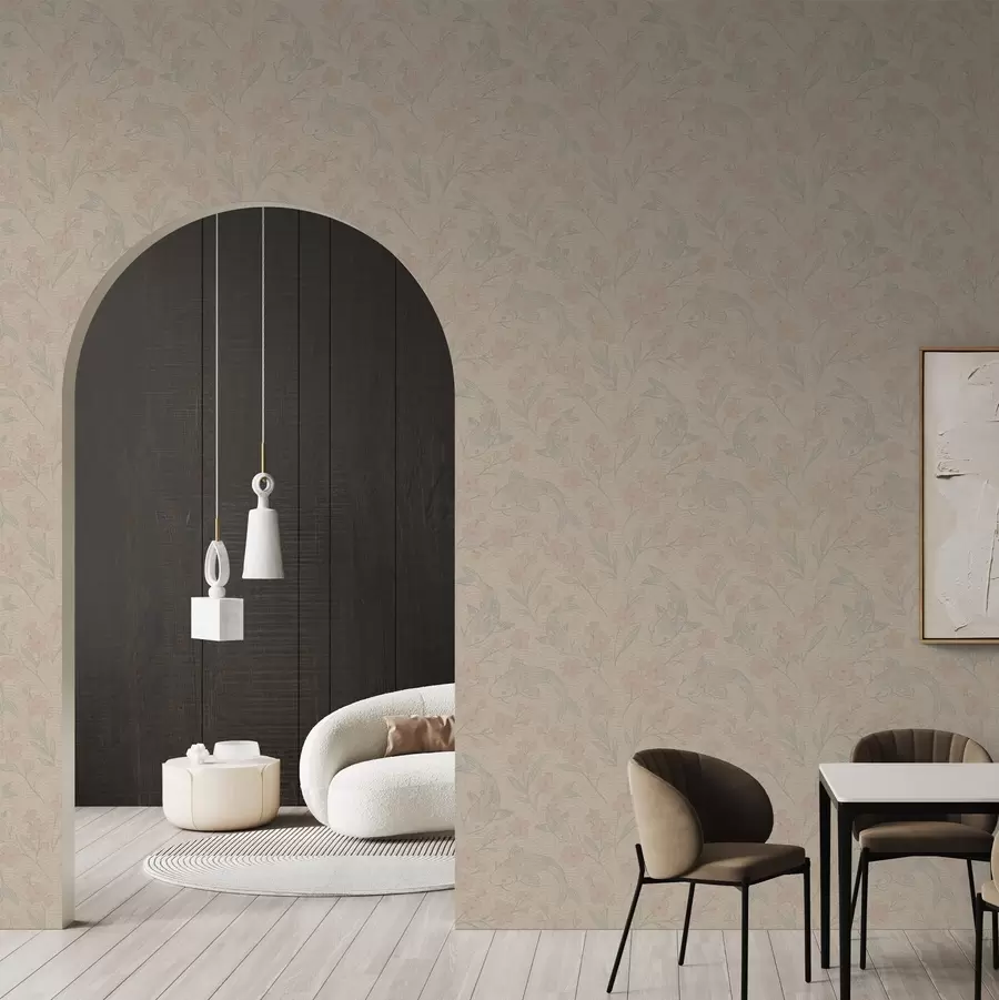 Fototapet Kapři mezi květinami v jemných béžovo-růžových odstínech a00766