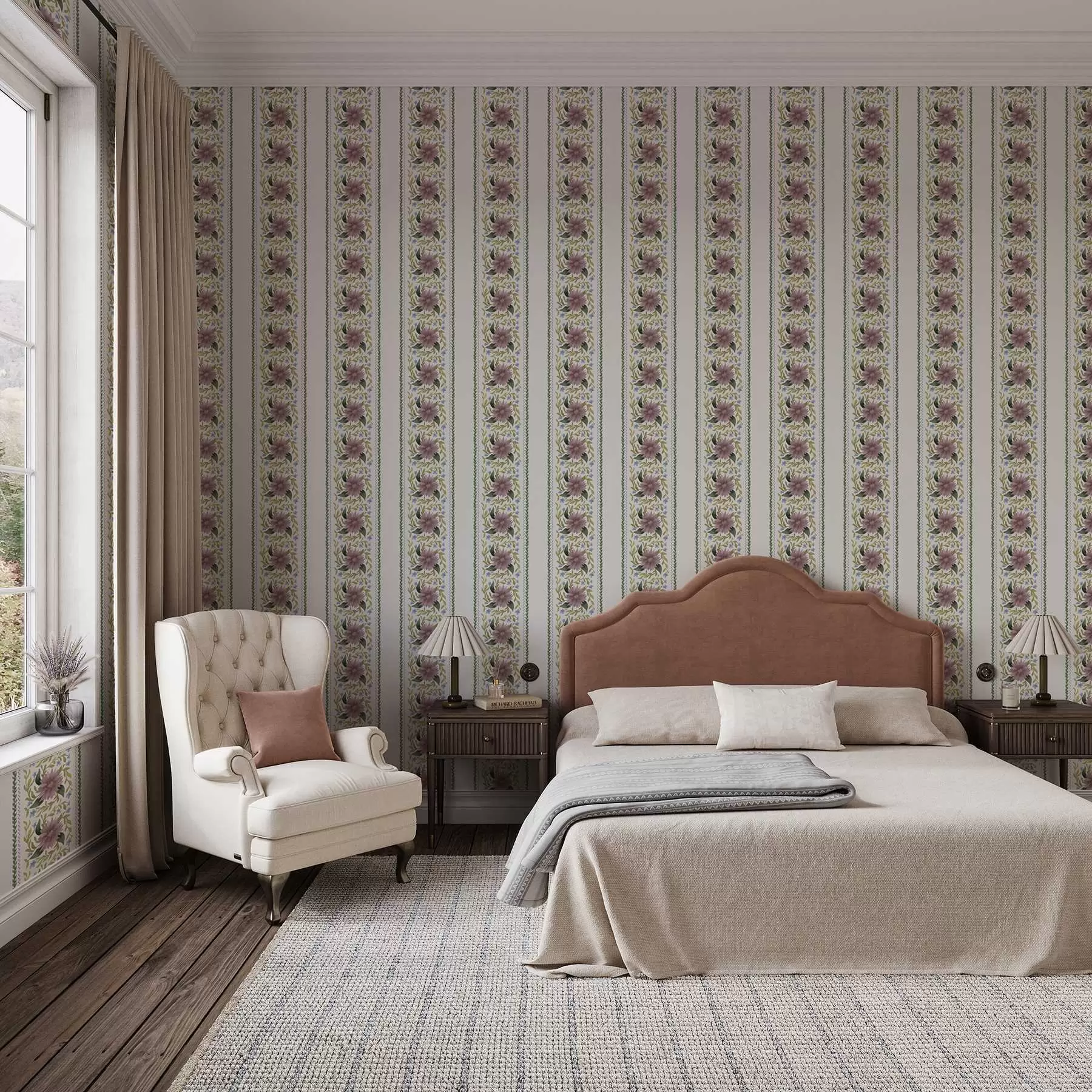 Fototapet Vertikální květinové pruhy v lila-modrých tónech a00809