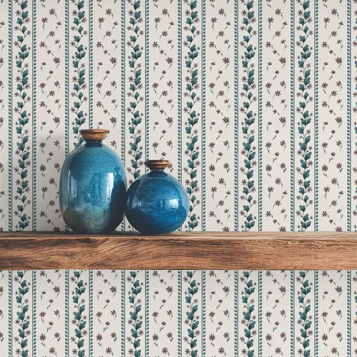 Tapety Vertikální květinové pruhy v modro-hnědých tónech a00811