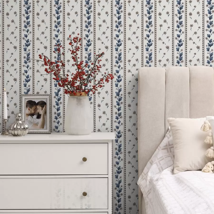 Fototapet Vertikální květinové pruhy v modro-hnědých odstínech a00811v2