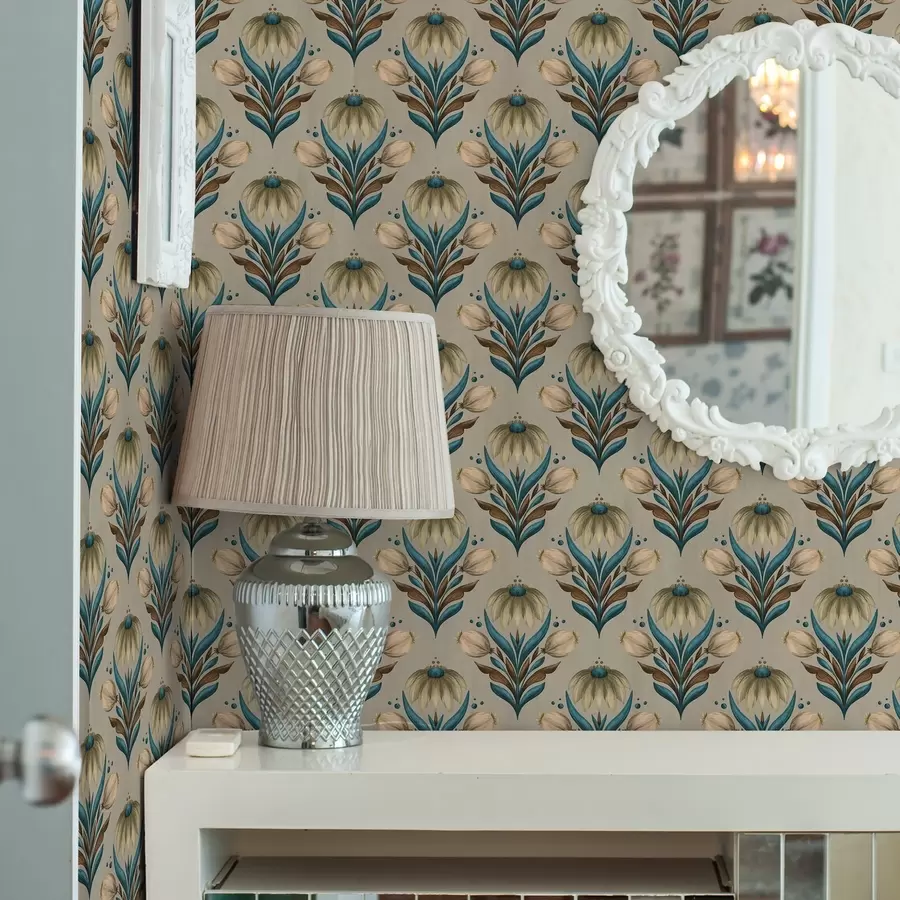 Fototapet Symetrický květinový ornament v teplých tónech a00812