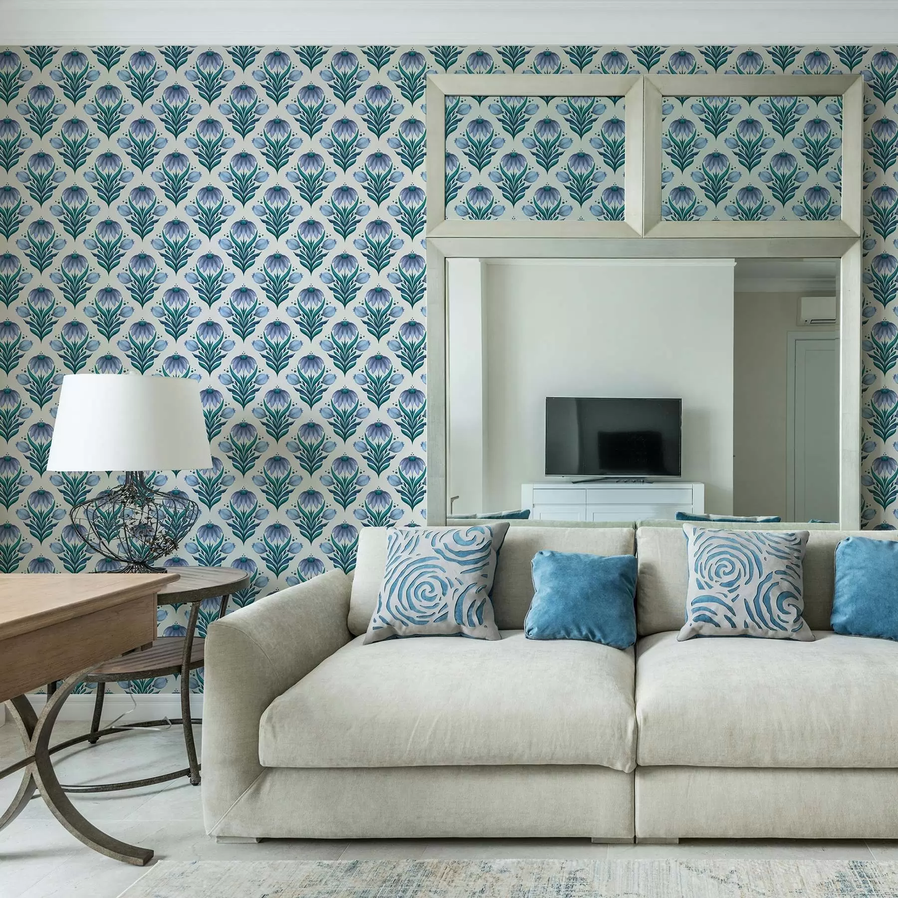 Fototapet Symetrický květinový ornament v modrobílých odstínech a00812v2