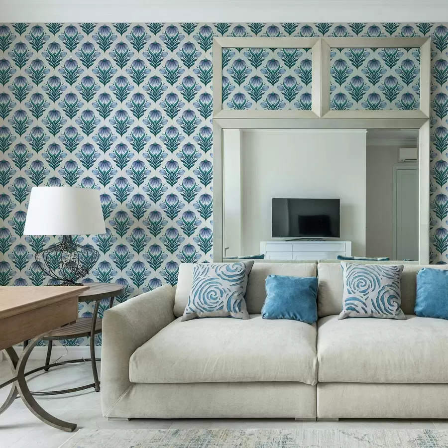 Fototapet Symetrický květinový ornament v modrobílých odstínech a00812v2