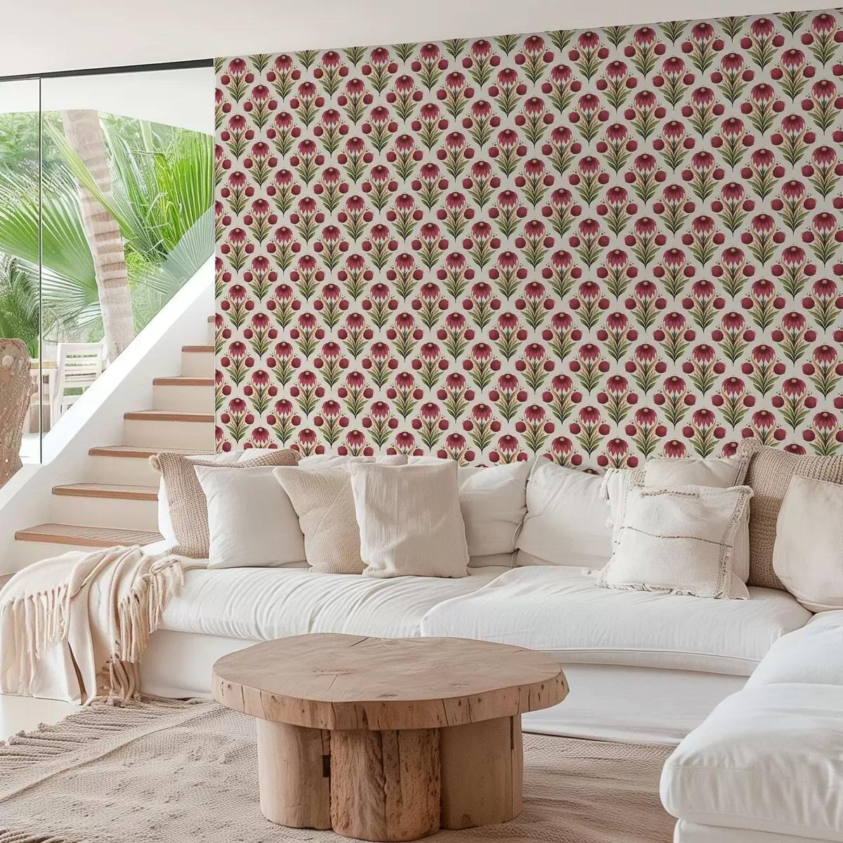 Tapety Symetrický květinový ornament v sytých červeno-zelených tónech a00812v4