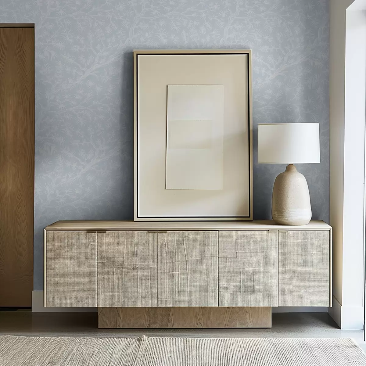 Tapety Borovicové větve ve světlých tónech na modrém pozadí a00838