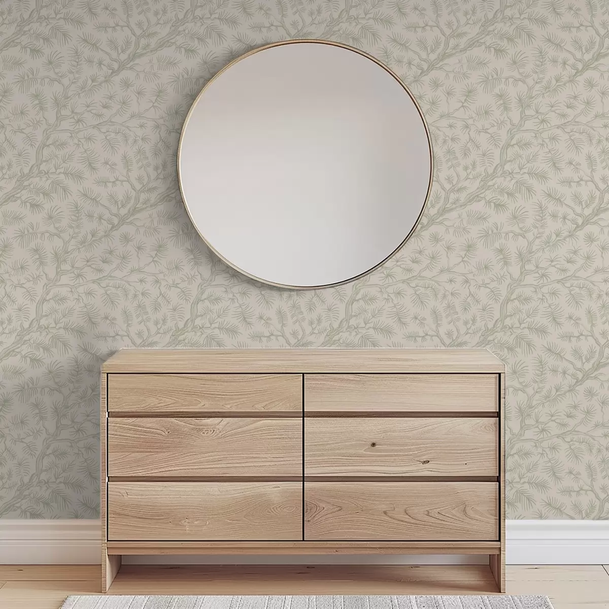 Tapety Borovicové větve v světle zelených tónech na béžovém pozadí a00838v1