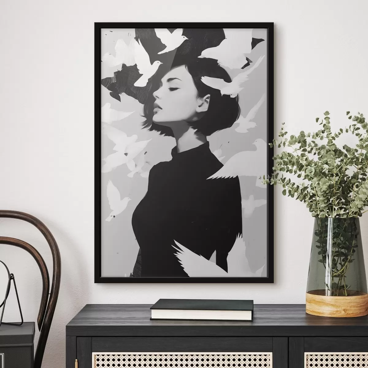 Poster Dívka s ptáky f46369