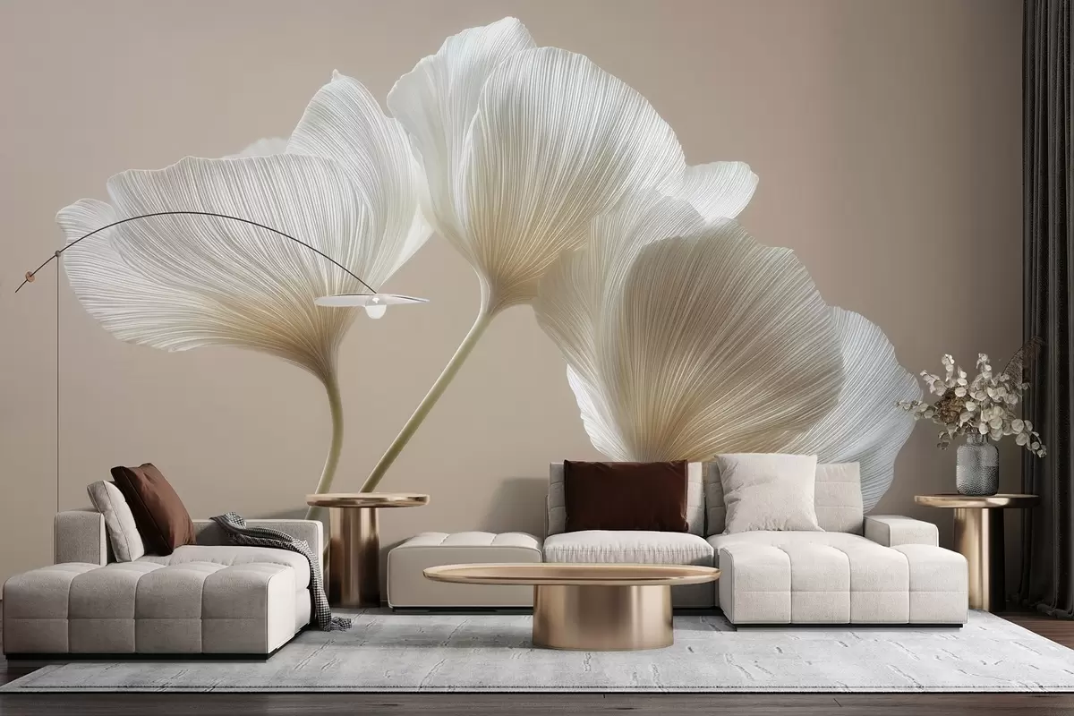 Fototapet tři jemné květiny na béžovém pozadí w04810