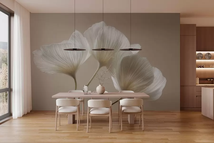 Fototapet tři jemné květiny na béžovém pozadí w04810