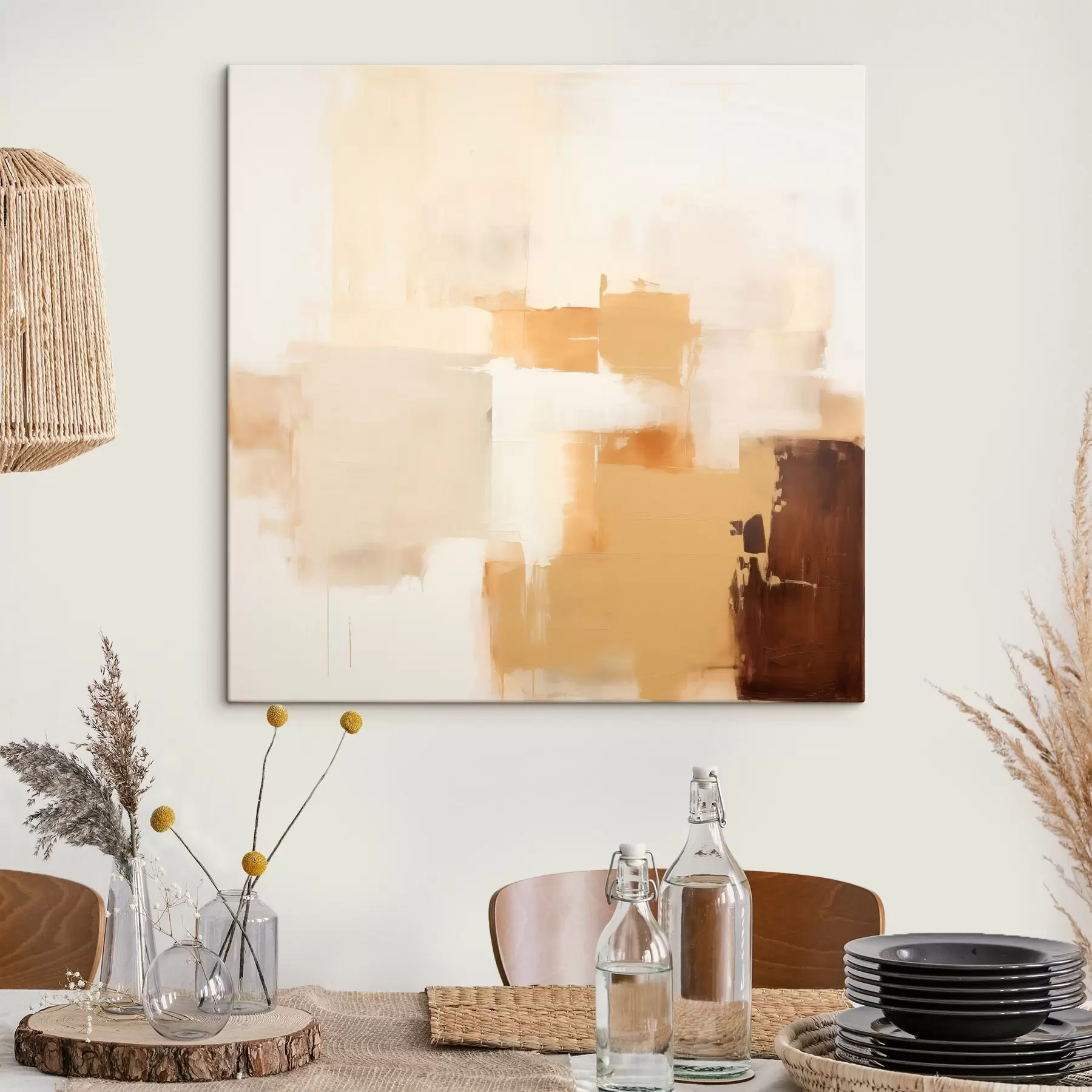 Obraz Béžové a hnědé geometrické tvary v abstraktním stylu Č. s46306