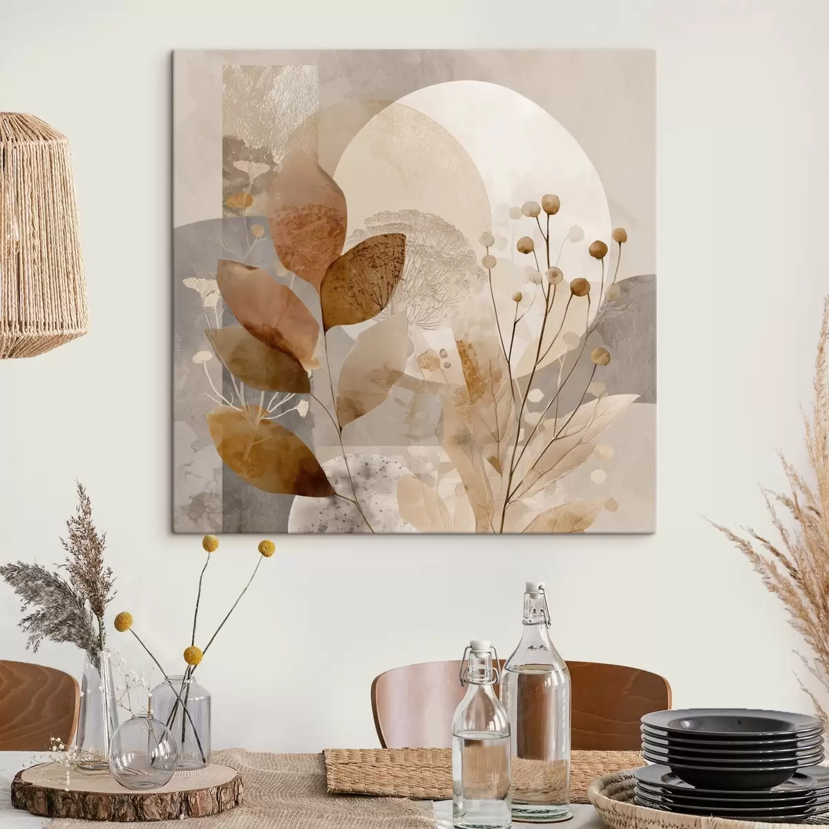 Obraz Květinový vzor v béžové a hnědé barvě Č. s46308