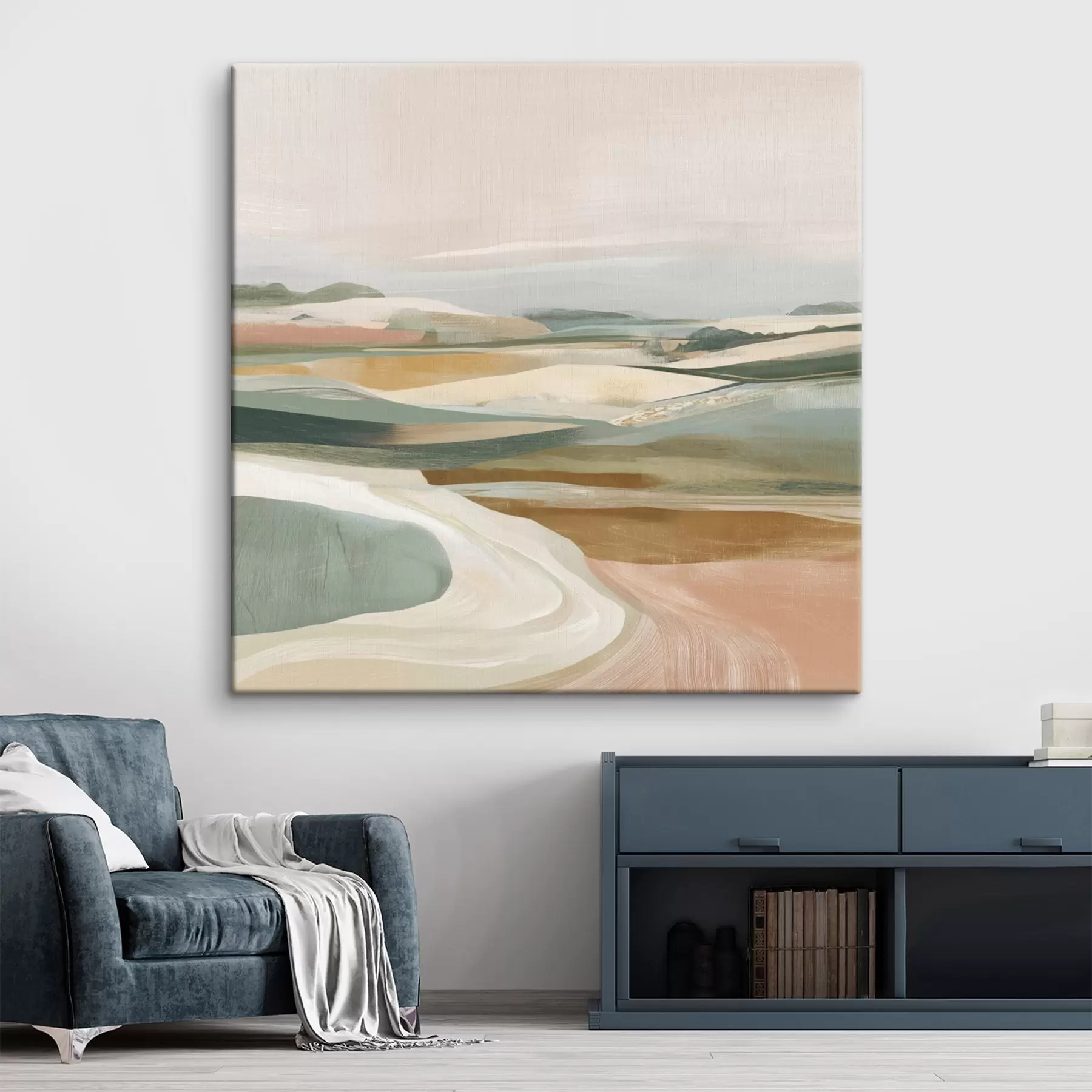 Obraz Pohled na venkov s poli a silnicí v akvarelovém stylu Č. s46317