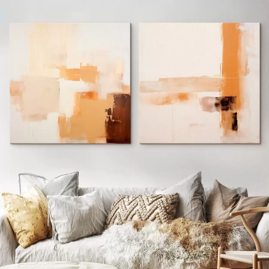 Obraz Abstraktní dvoudílná kompozice v béžové a hnědé barvě Č. m00891