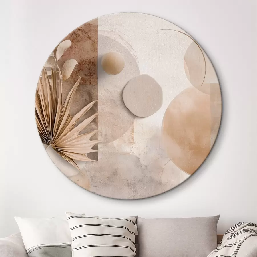 Obraz Sušené palmové listy a 3D kruhy v béžových tónech Č. r46310