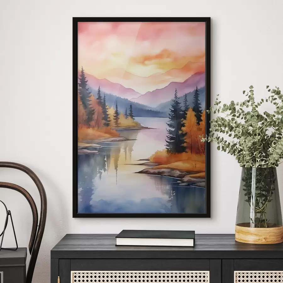 Fototapet Podzimní krajina u jezera s jasnou oblohou f46155