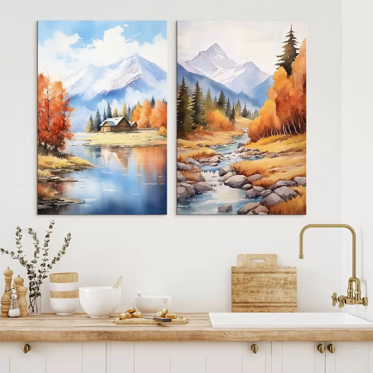 Obraz Podzimní horská krajina s jezerem a řekou Č. m00929