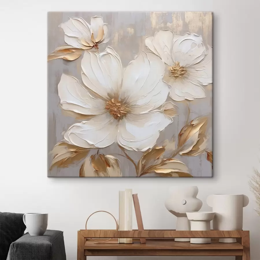 Obraz Velké texturované květiny s tahy štětcem v teplé barevné paletě Č. s46176