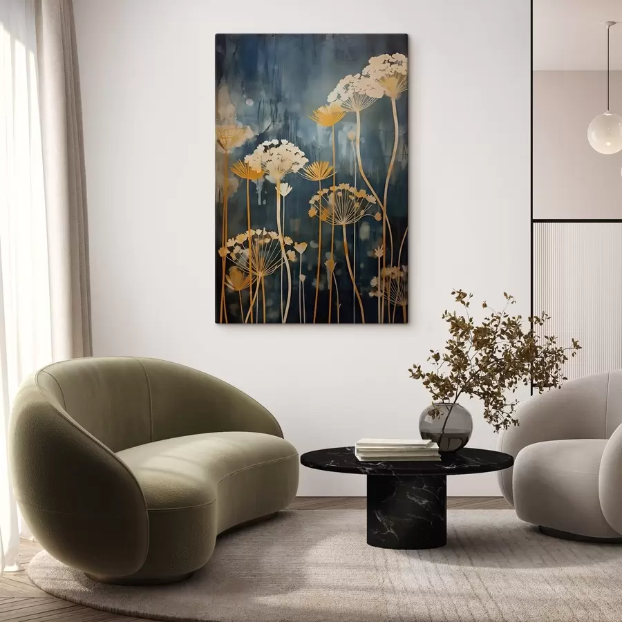 Obraz Stylizované květiny s tenkými stonky na tmavém pozadí Č. s46188