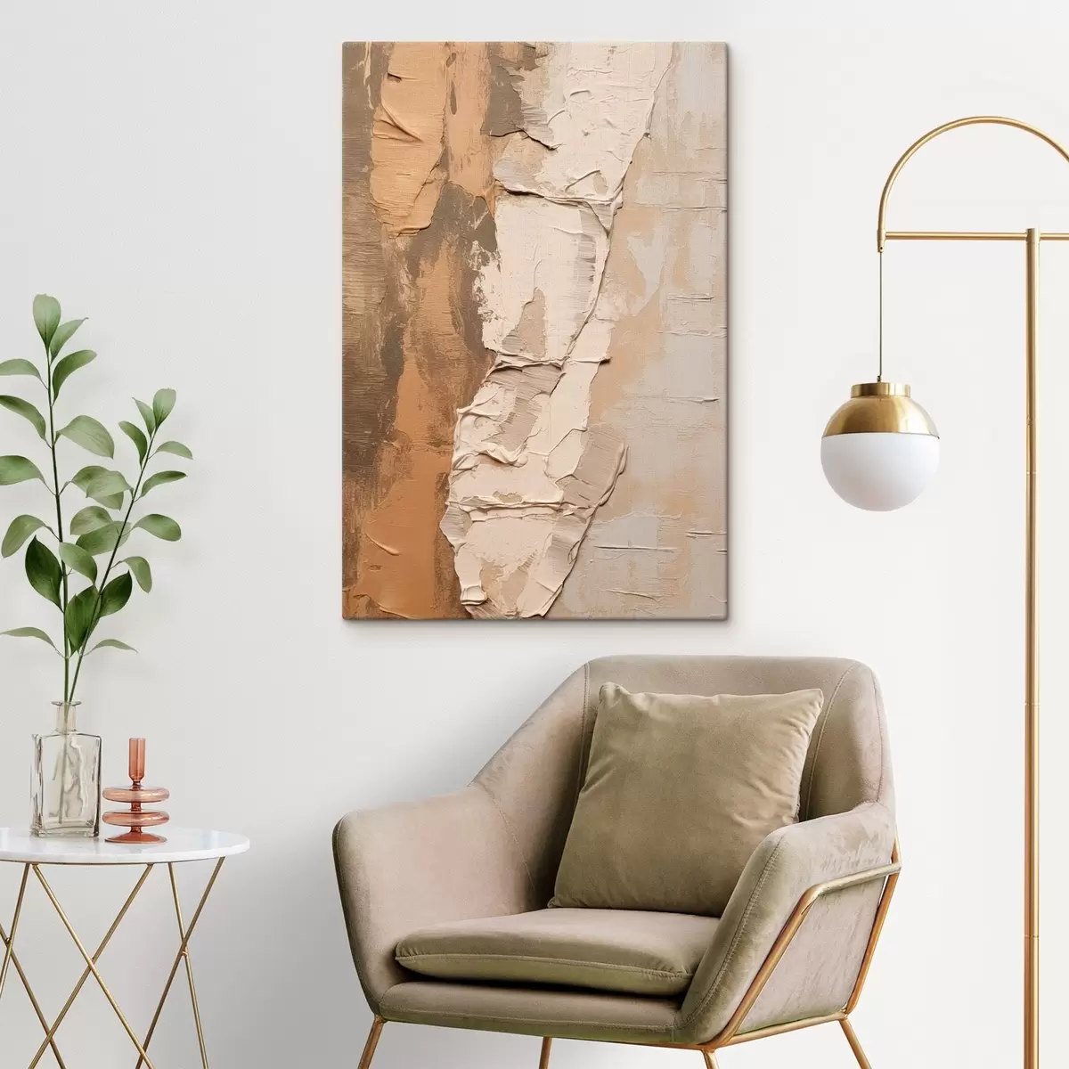 Obraz Abstraktní malba s hustými tahy štětcem, béžové a hnědé tóny, strukturovaný povrch, neutrální barevná paleta Č. s46272