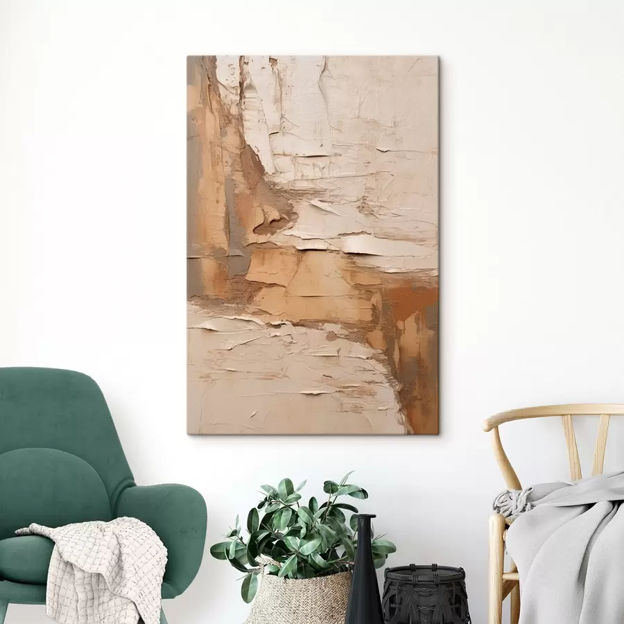 Obraz Abstraktní malba s hustými tahy štětcem, béžové a hnědé tóny, strukturovaný povrch, neutrální barevná paleta Č. s46273