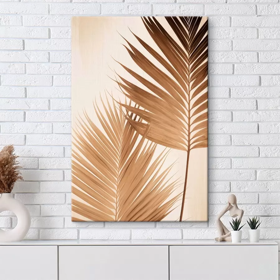 Obraz Palmové listy v hnědých tónech, neutrální pozadí, minimalistický styl, přirozené osvětlení, tropická atmosféra Č. s46274