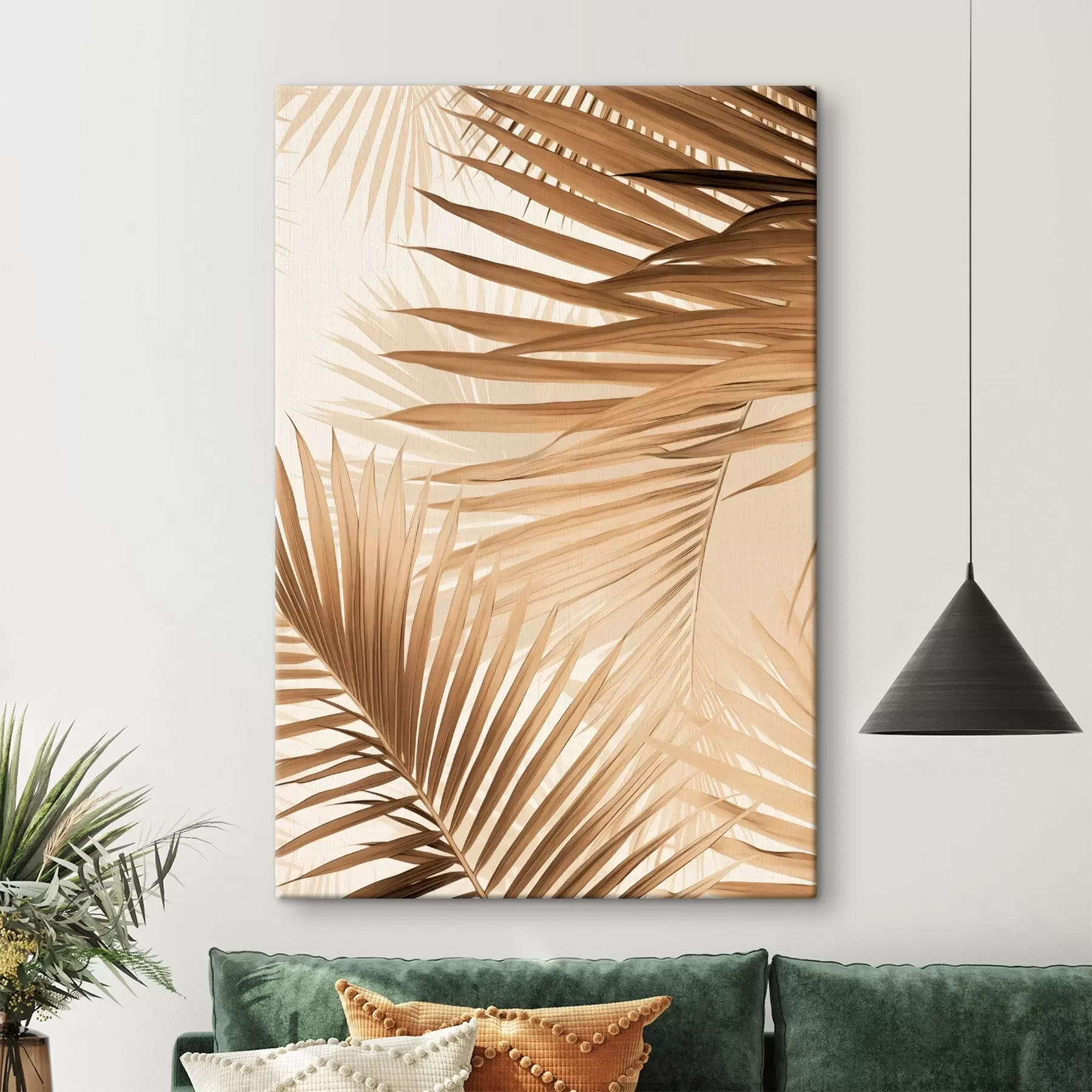 Obraz Abstraktní palmové listy v hnědých tónech, tropické, botanické, přírodní, minimalistické, elegantní, moderní design Č. s46275