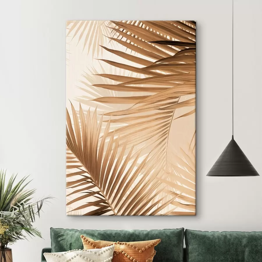 Obraz Abstraktní palmové listy v hnědých tónech, tropické, botanické, přírodní, minimalistické, elegantní, moderní design Č. s46275